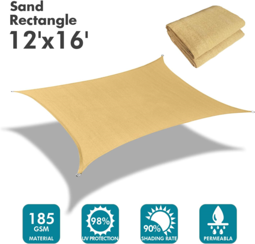 12 x 16 Sand Rectangle Sun Shade Sail UV Block for Outdoor 12x16 sand