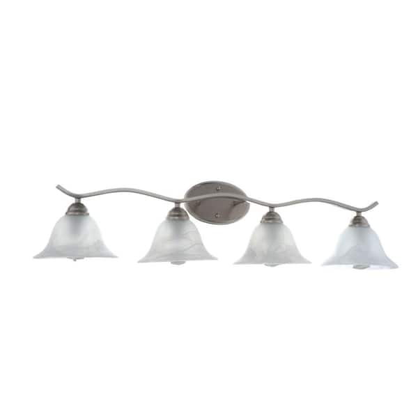Andenne 34.3 in. 4-Light Transitional Brushed Nickel Bathroom Vanity Light Fixture with Marbleized Glass Shades