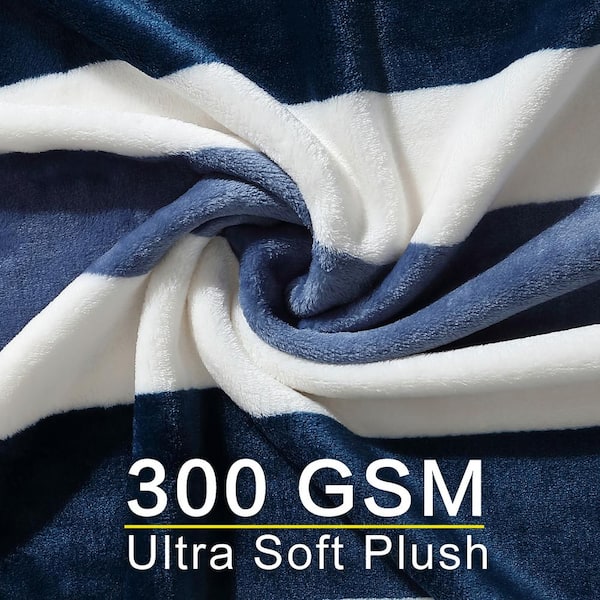 Awning Stripe Navy Blue Microfiber King Blanket