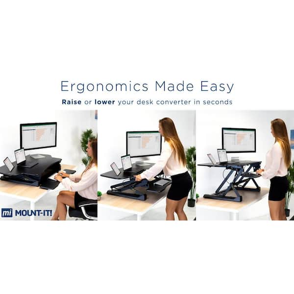 48 in. Black Extra-Wide Height Adjustable Standing Desk Converter