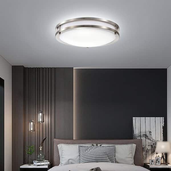15.75 in. Brushed Nickel Dimmable 25-Watt Selectable LED Flush Mount 3000K/4000K/5000K with Acrylic Shade