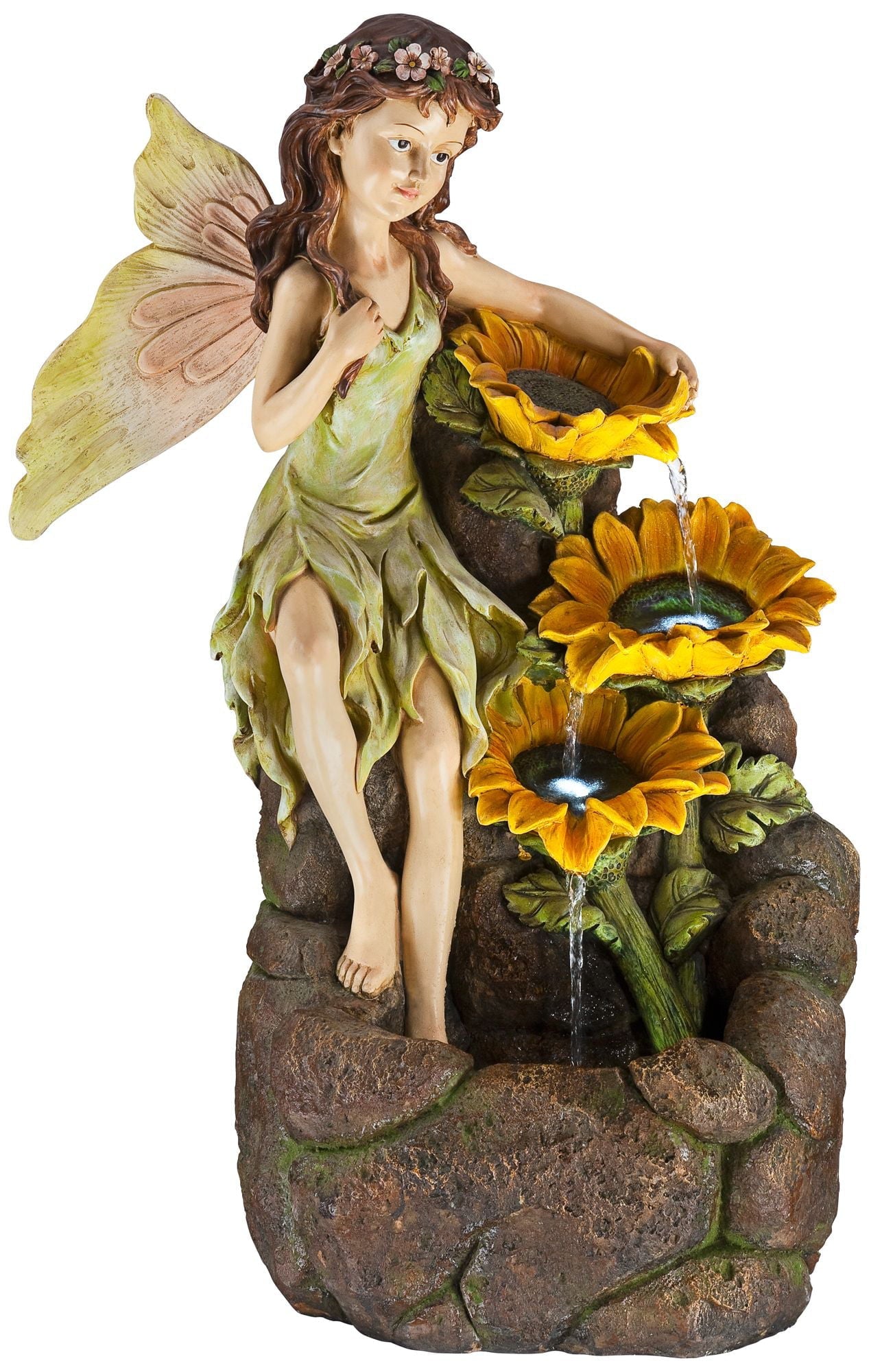 John Timberland Garden Fairy with Sunflowers Modern Cascading Outdoor Floor Water Fountain with LED Light 26