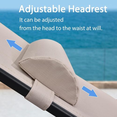 2 Patio Chaise Lounge Reclining Curved Chair Table Headrest Textile Metal Frame