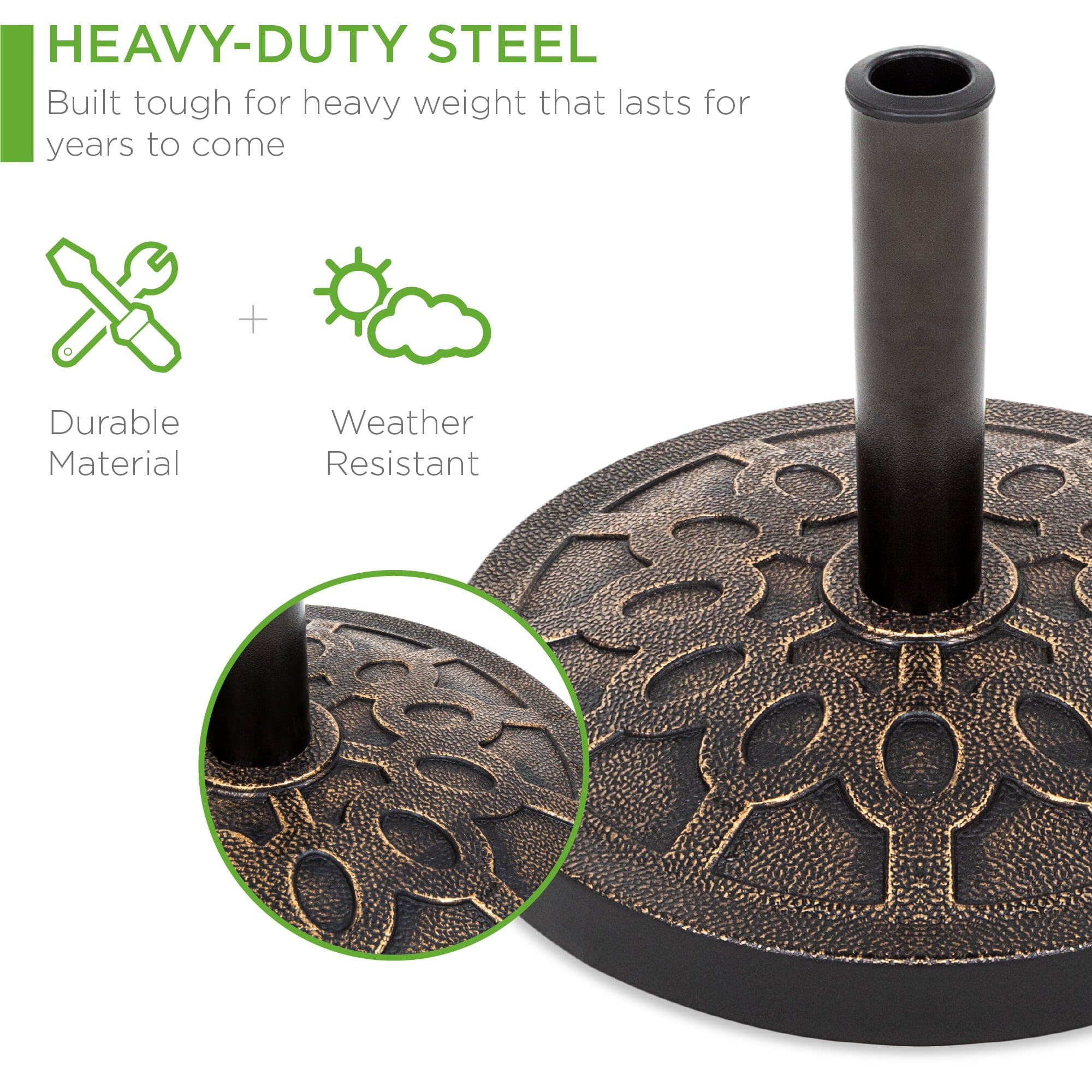 Best Choice Products 18in Round Heavy-Duty Steel Patio Umbrella Base Stand w/ Rust-Resistant Finish - Bronze