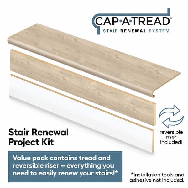 Cradle Rock Oak/Graceland Oak/Oak Knoll 47in.Lx12.15in.Wx1.69in.T Laminate Stair Tread and Reversible Riser Kit Adhesive