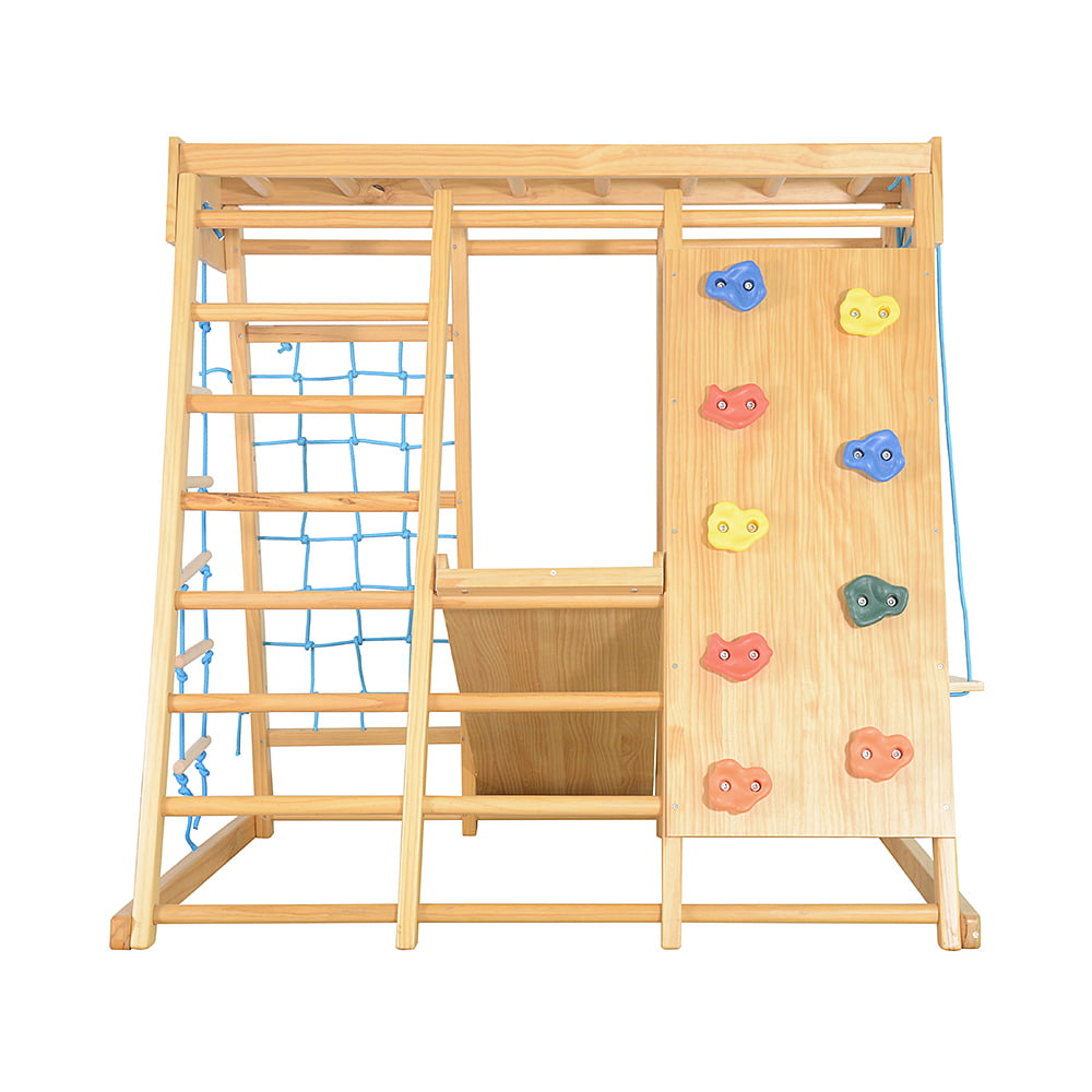 JOYMOR Indoor 7-in-1 Kids Climb Playset, Toddler Wooden Climber Gym Playground