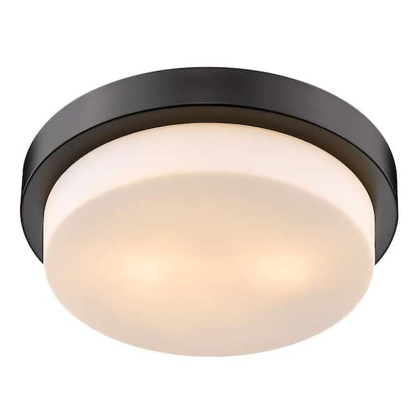13 in. 2-Light Black Flush Mount