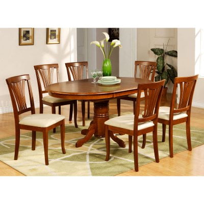 East West Furniture Avon 5 Piece Pedestal Oval Dining Table Set with Microfiber Seat Chairs