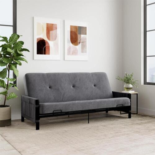 DHP 6 In. Full Size Poly Filled Storage Futon Mattress Gray with Tufted Cover