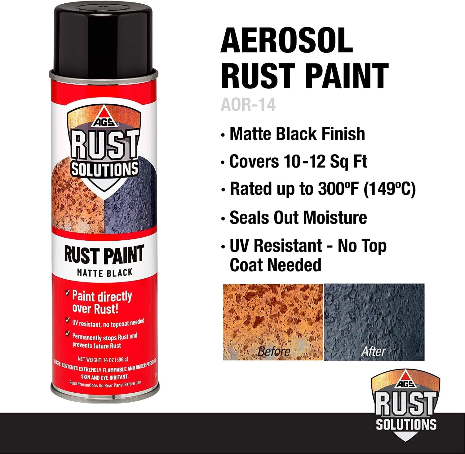 AGS Rust Solutions Matte Black Rust Paint - 14 oz Aerosol