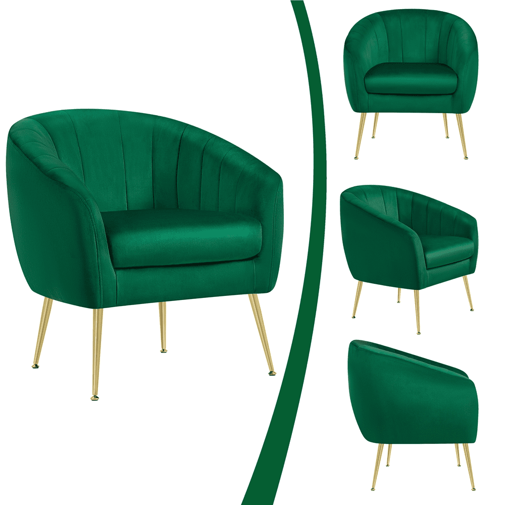 Alden Design Barrel Accent Chair with Gold Metal Legs, Green