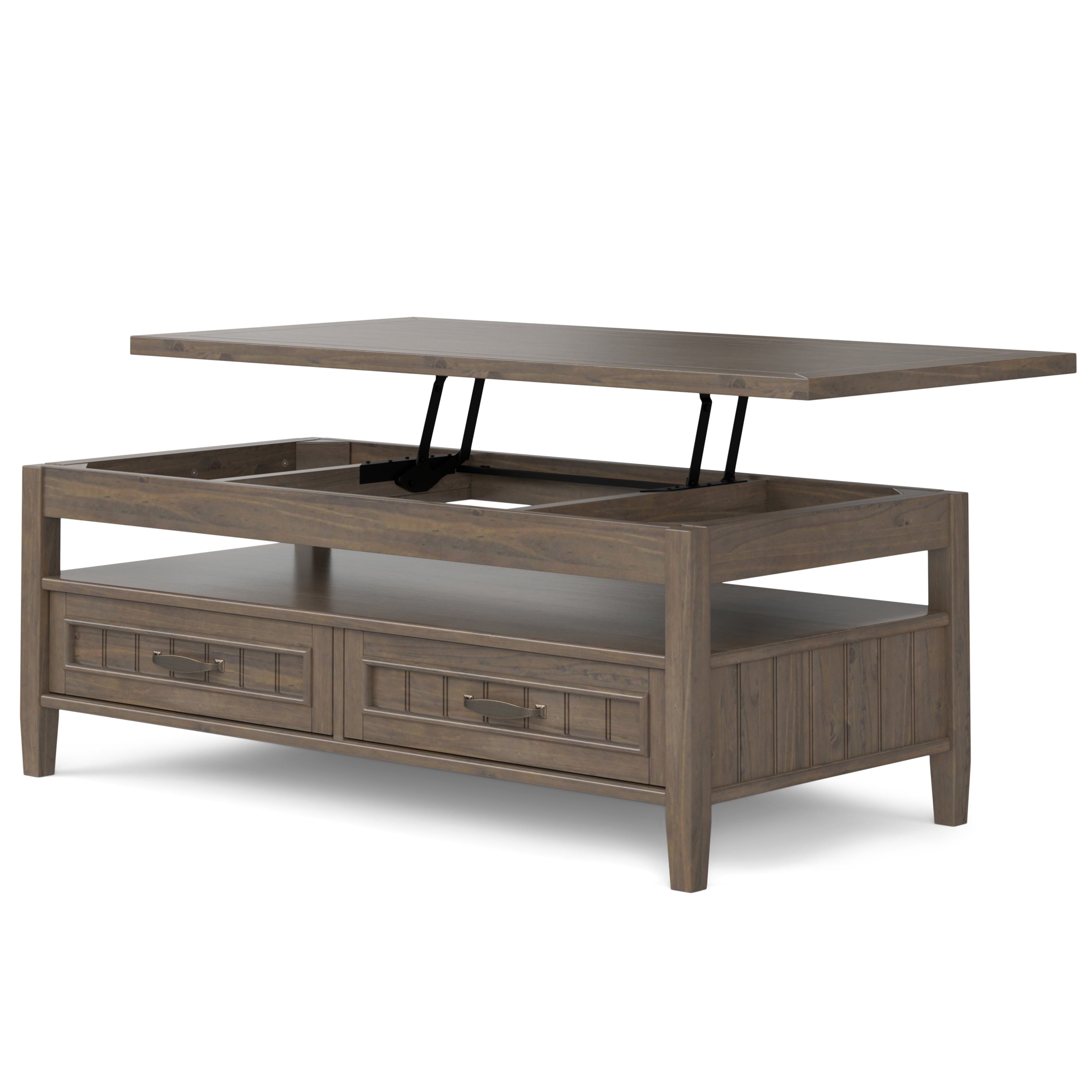 Simpli Home Lev SOLID WOOD 48 inch Wide Rectangle Transitional Lift Top Coffee Table in Smoky Brown