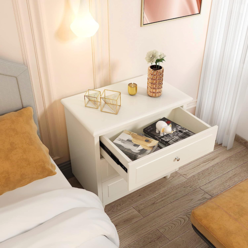 AWQM 3 Drawers Nightstand, with Wood Legs,Modern White Dresser