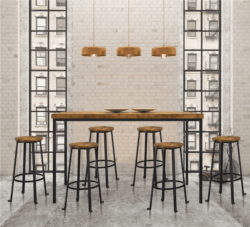 Topeakmart 2pcs 29.5''H Backless Metal Frame Bar Stools with Round Top, Rustic Brown