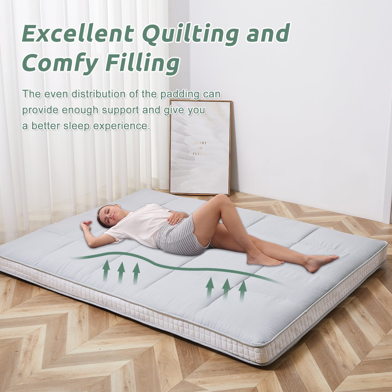 Japanese Floor Mattress,Futon Mattress, Extra Thick Folding Sleeping Pad, Tatami Mat Foldable Roll Up Mattress Gray, Full