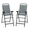 Costway 2 PCS Patio Bar Chair Folding Bar Height Metal Frame with Footrest Garden Blue