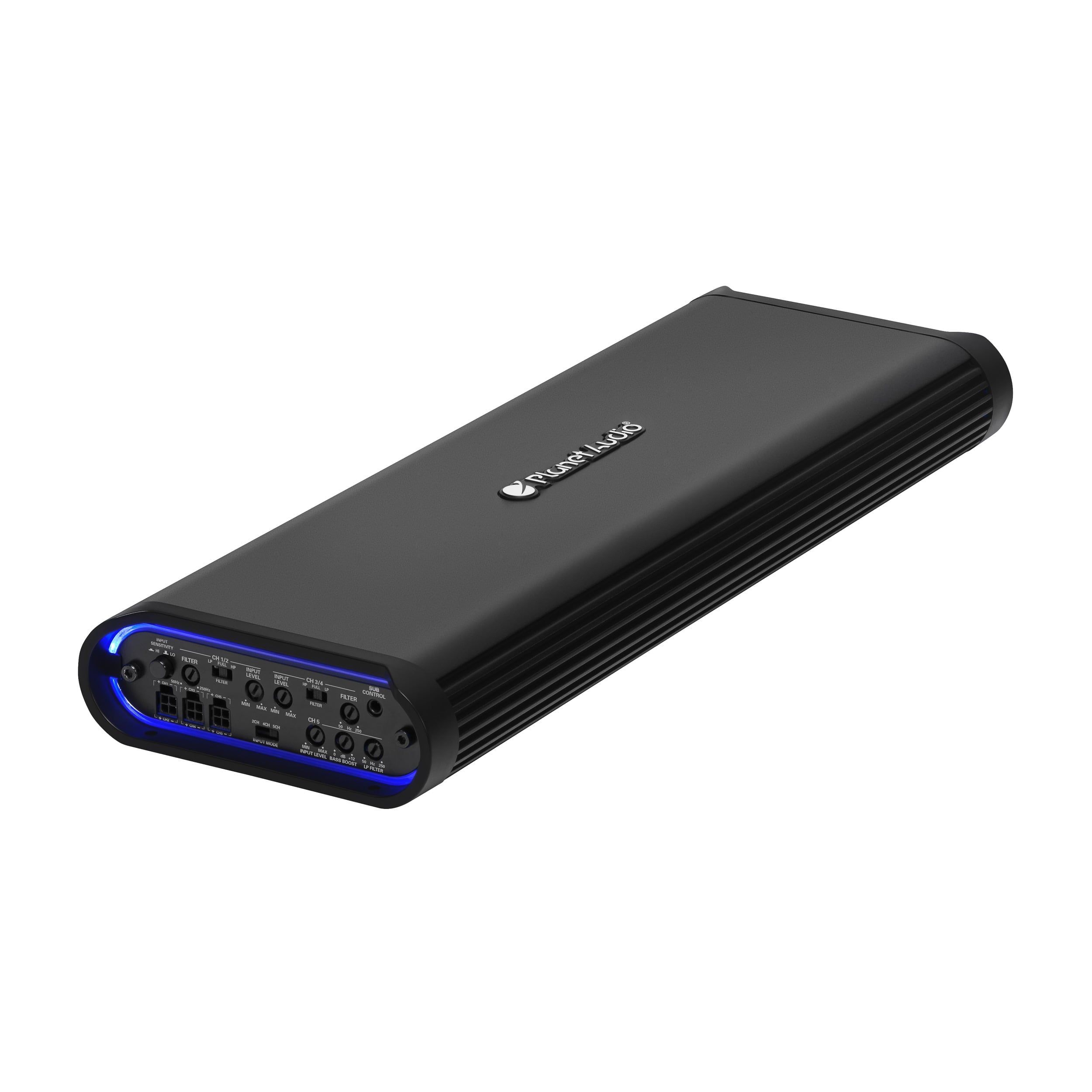 Planet Audio MB2200.5D Mini Bang Series Car Audio Amplifier - 2200 High Output, 5 Channel, Class D, 2 Ohm, Low/High Level Inputs, Low/High Pass Crossover, Full Range, Hook Up To Stereo and Subwoofer