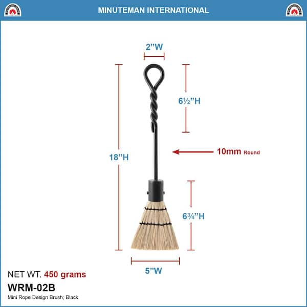 18 in. Tall Black Mini Rope Design Fireplace Brush Tool