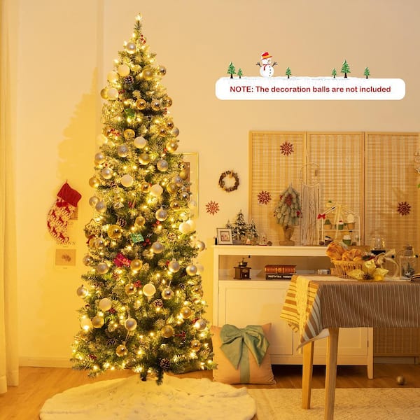 7 ft. Pre-Lit Hinged Artificial Christmas Tree Pencil Xmas Tree with LED Lights