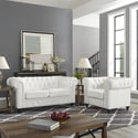 Emery Chesterfield Loveseat & Accent Chair Rolled Arms Tufted Cushions Solid Wooden Legs Deep Seating Comfy Bedroom Living Room Reading Chair by Naomi Home, Tool-Free Assembly, White
