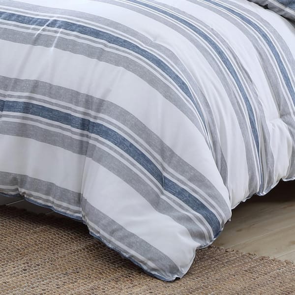 Bay Shore 2-Piece Navy Blue Striped Cotton Twin Comforter Set