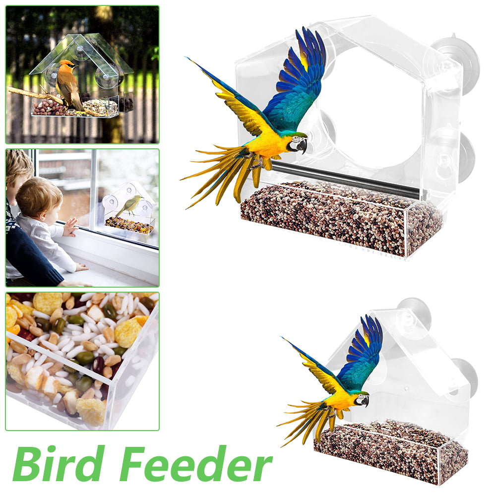 Willstar Bird Feeder Wild Bird Seed Feeder Removable Window Suction Cups Hanging Clear Viewing Feed Tray