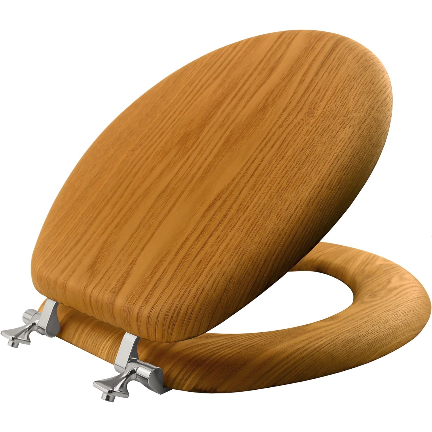 Mayfair Round Natural Reflections? Wood Veneer Toilet Seat in Natural Oak with Chrome Hinge