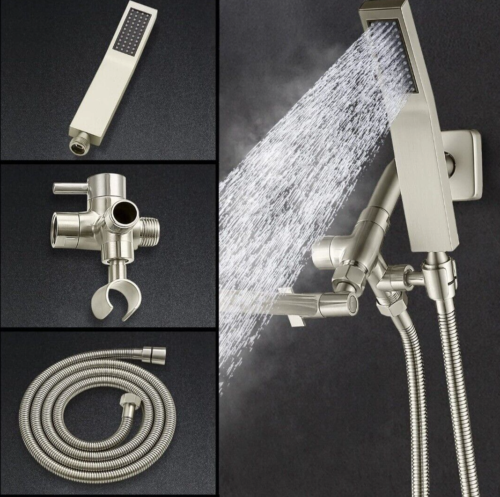 G-Promise All Metal Dual Square Shower Head Combo | 8" Rain Polished Chrome -New