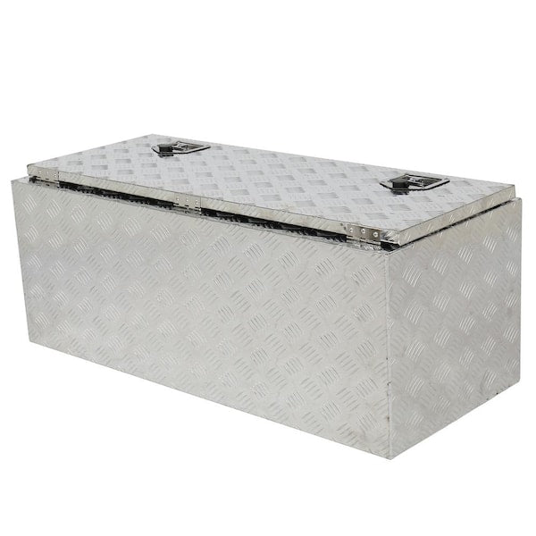 42 in. Silver Diamond Plate Aluminum Underbody Truck Tool Box Double Lock with Key