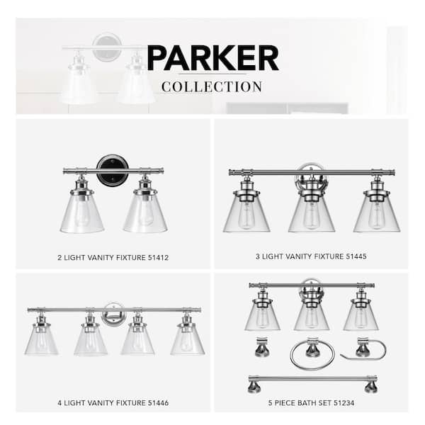 Parker 2-Light Chrome Vanity Light with Clear Glass Shades