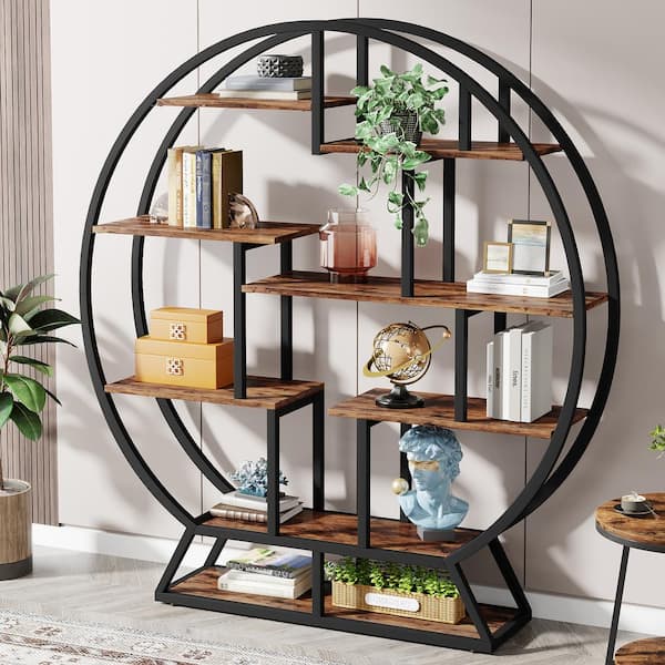 Hamilton 63 in. Round Shaped Book Shelf Etagere Bookshelf Bookcase Industrial Bookshelves 14-Shelving Units