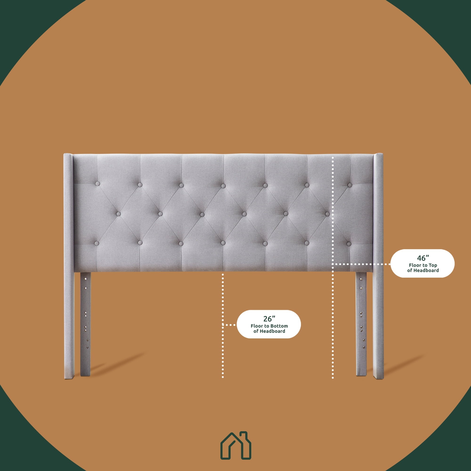 Rest Haven Button Tufted Upholstered Headboard, Queen, Charcoal