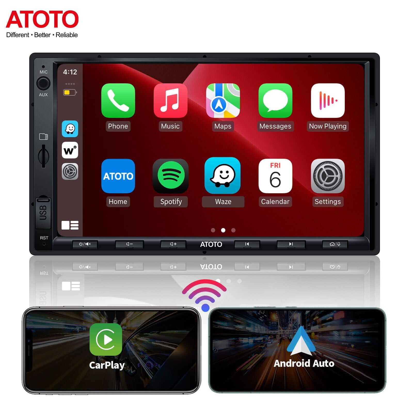 ATOTO 7inch F7WE Double Din Car Stereo Head Unit,Wireless Carplay Android Auto with Bluetooth GPS Quick Charge FM/AM
