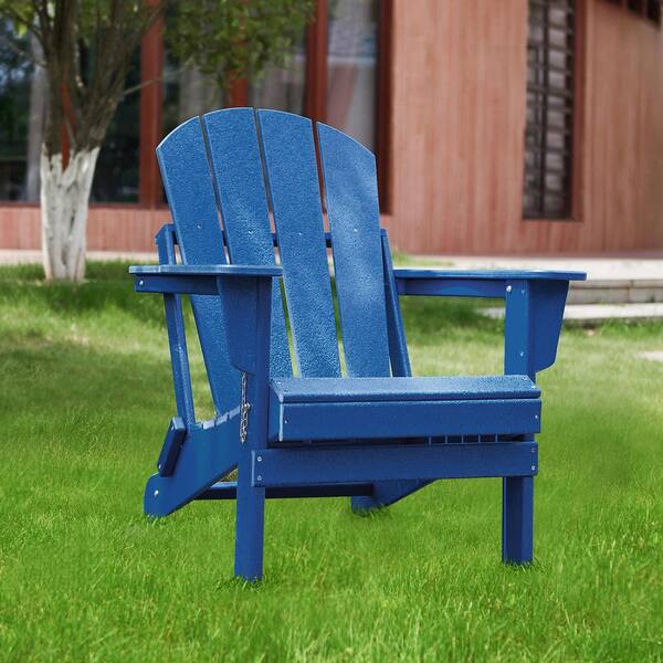 Navy Blue Wood Outdoor Folding Beach Chair for Garden, Deck, Backyard, Lawn, Beach