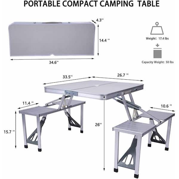 Metal Outdoor Picnic Table Folding Camping Table Chair Set with 4 Seats Chairs and Umbrella Hole