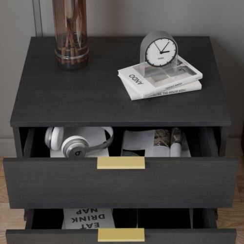 Wooden Nightstand Bedside Table With 4 Metal Legs 2-Drawer Black