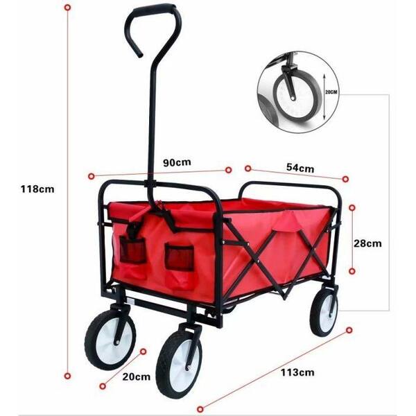 4.5 cu. ft. Red Steel Garden Cart, Heavy-Duty Folding Wagon Garden Shopping Beach Cart