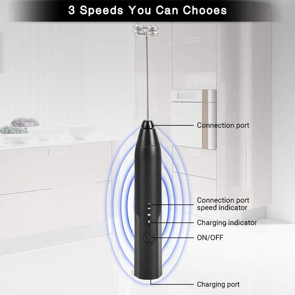 Mighty Rock Electric Milk Frother Handheld Milk Foamer with USB Rechargeable Coffee Frother 3 Speeds Milk Whisk 2 in 1 Egg Beater Perfect for Coffee, Latte, Cappuccino, Silver