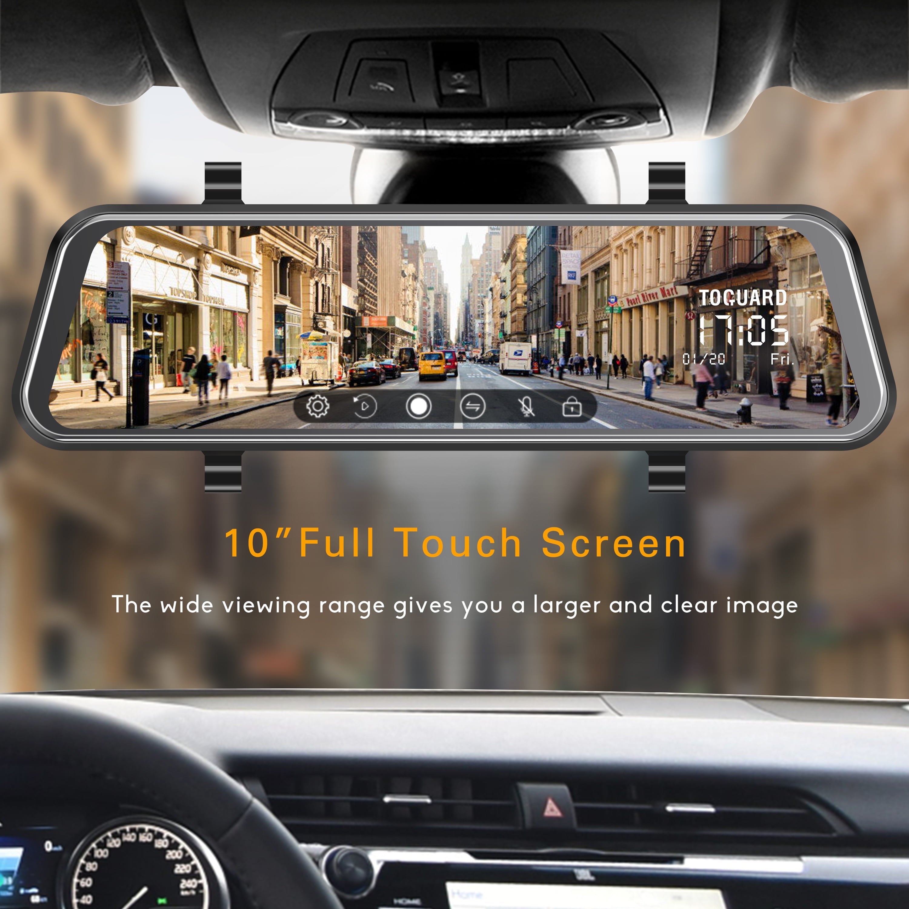 TOGUARD 1080P Mirror Dash Cam for Cars with 10-inch IPS Full Touch Screen Waterproof Backup Camera Rear View Mirror Camera