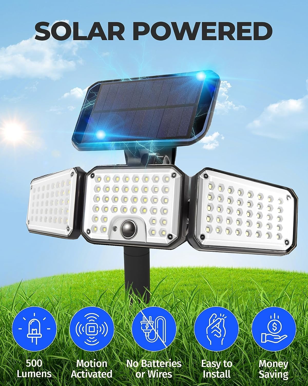 Bell and Howell Bionic Floodlight Max Solar LED Light Motion Activated Lights 60° Beam Angle
