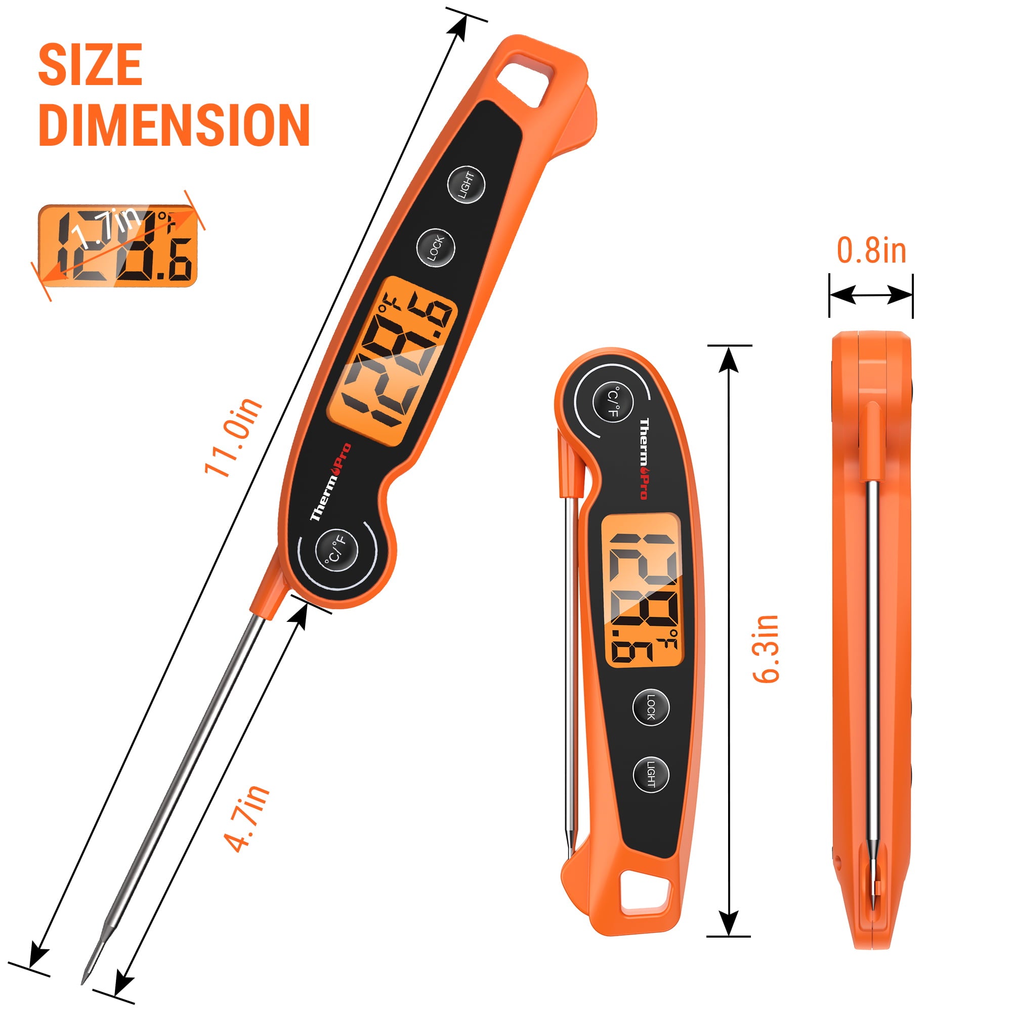 ThermoPro TP605W Instant Read Meat Thermometer for Cooking, Waterproof Digital Food Thermometer with Large Backlit LCD, 180° Foldaway Probe Kitchen Thermometer for Grilling, Smoking & Candy Making