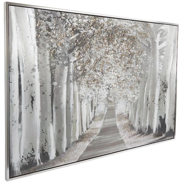1- Panel Landscape Trees Framed Wall Art with Silver Frame 48 in. x 71 in.