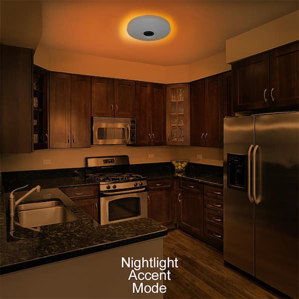 Low Profile 11 in. LED Flush Mount w/ Night Light Feature 2 Medallion Inserts Brushed Nickel, Oil Rubbed Bronze (4-Pack)