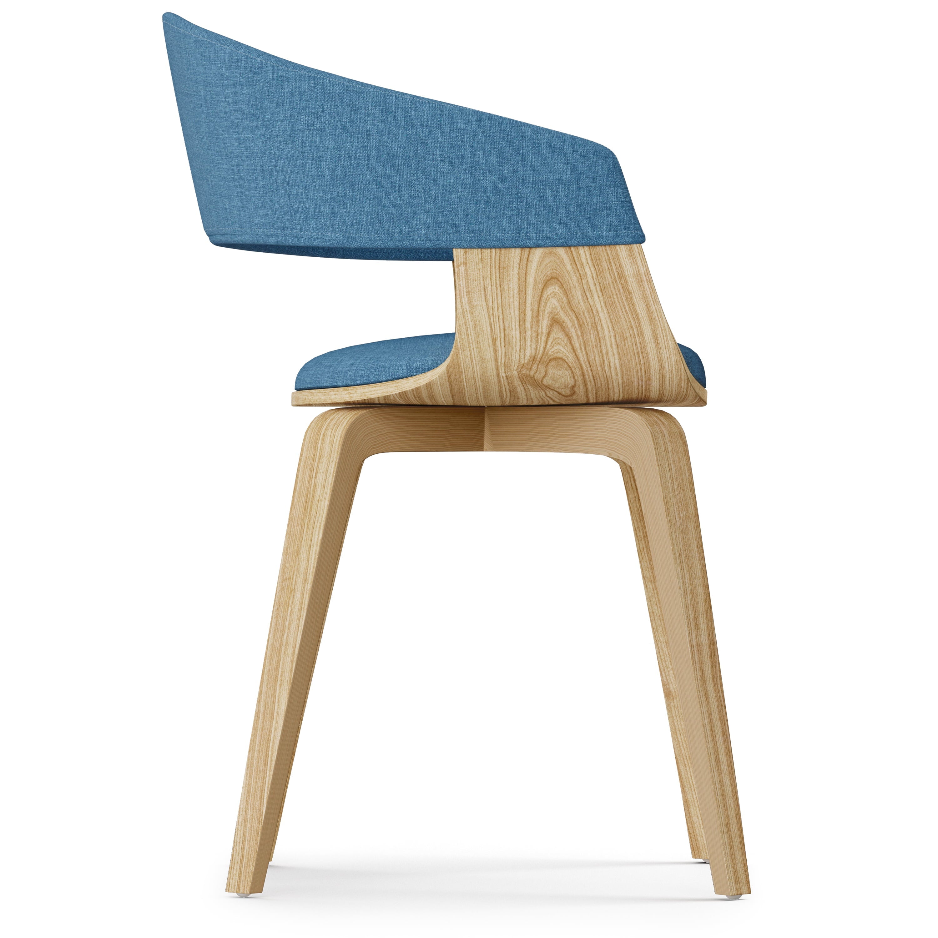 Simpli Home Lowell Mid Century Modern Bentwood Dining Chair with Light Wood in Blue Polyester linen