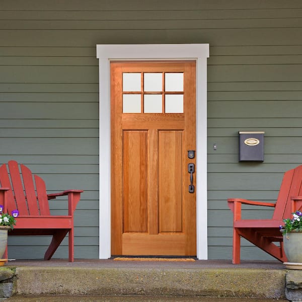 36 in. x 80 in. 2-Panel Universal 6-Lite TDL Satin Glass Unfinished Fir Wood Front Door Slab with Ovolo Sticking