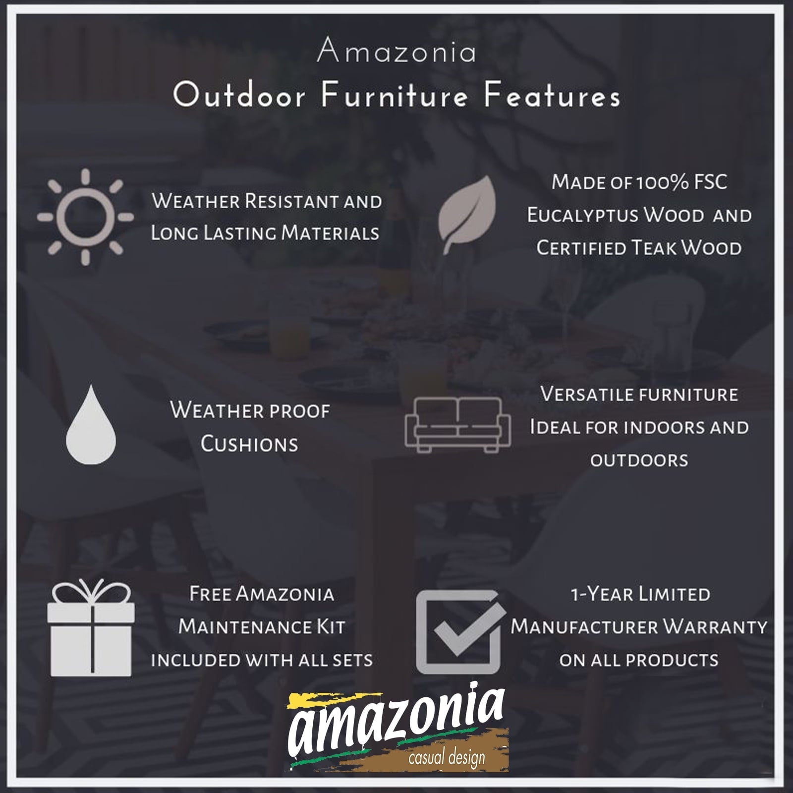 Amazonia Oceanfront 9-Piece Teak Wood 100% FSC Patio Dining Set