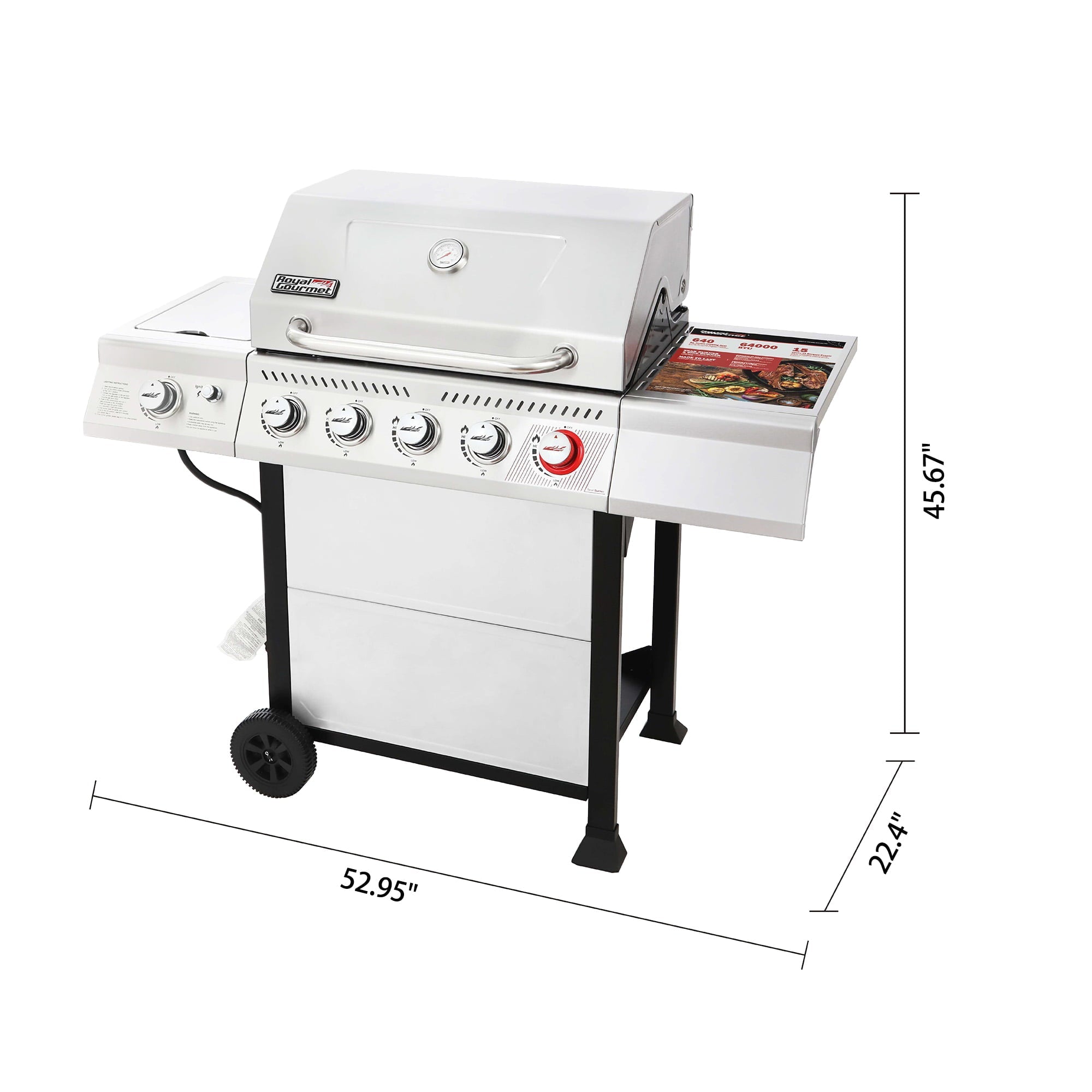Gourmet GA5401T 5-Burner BBQ Liquid Gas Grill with Sear Burner and Side Burner, 64,000 BTU