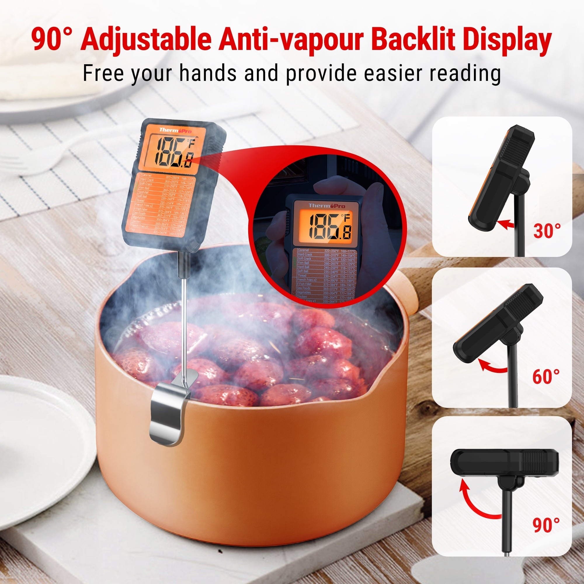 ThermoPro TP510W Waterproof Digital Candy Thermometer with Pot Clip, 8