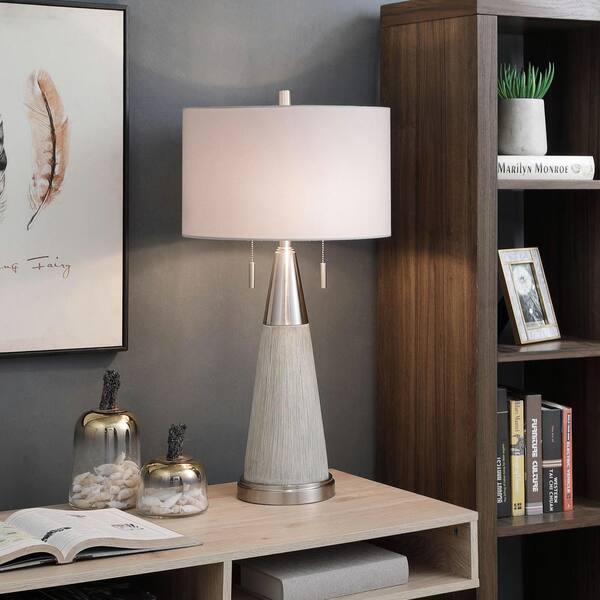 32 in. Glass Table Lamp - White Finish - Hardback Shade