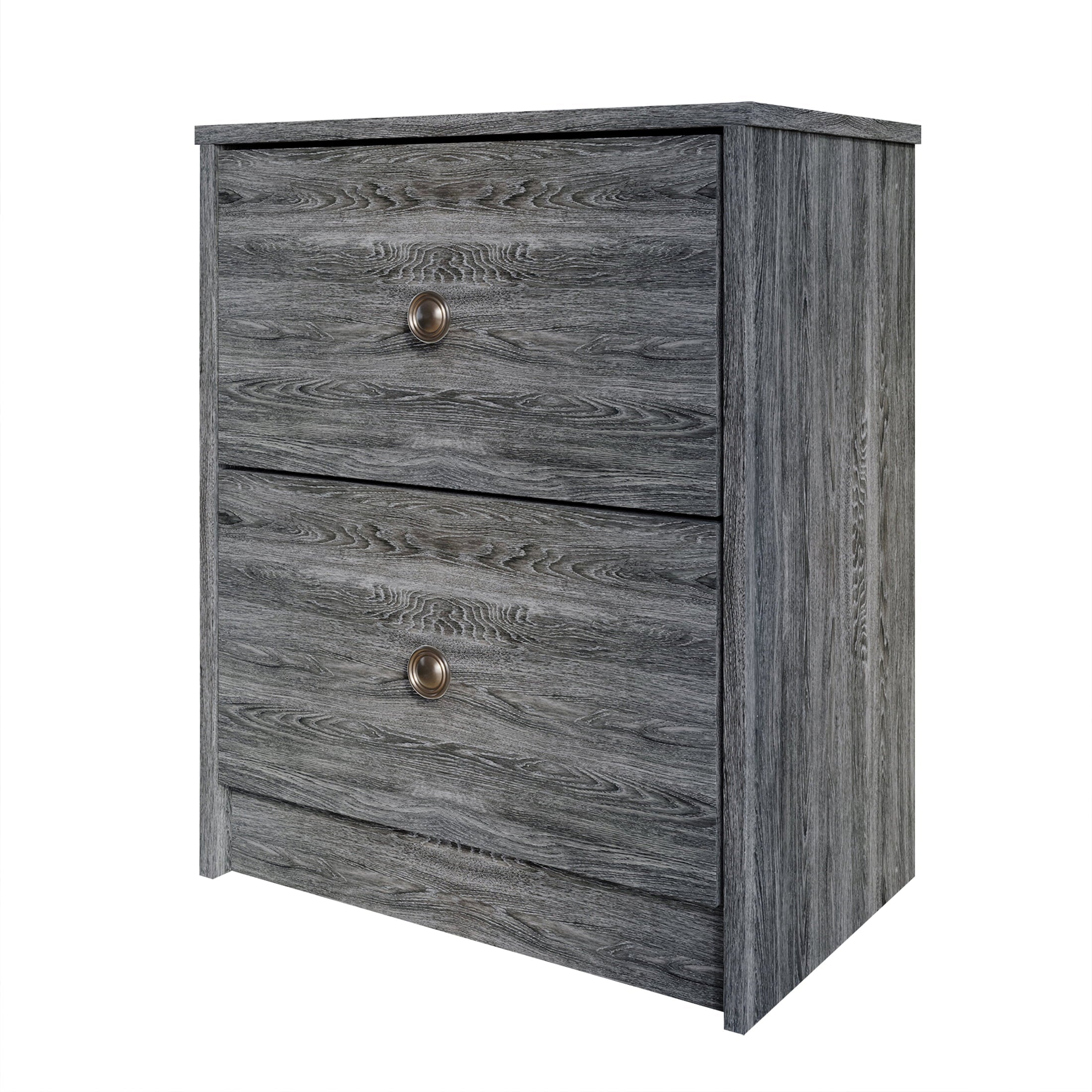 Castle Place Vintage Nightstand with 2 Drawers, Dark Gray